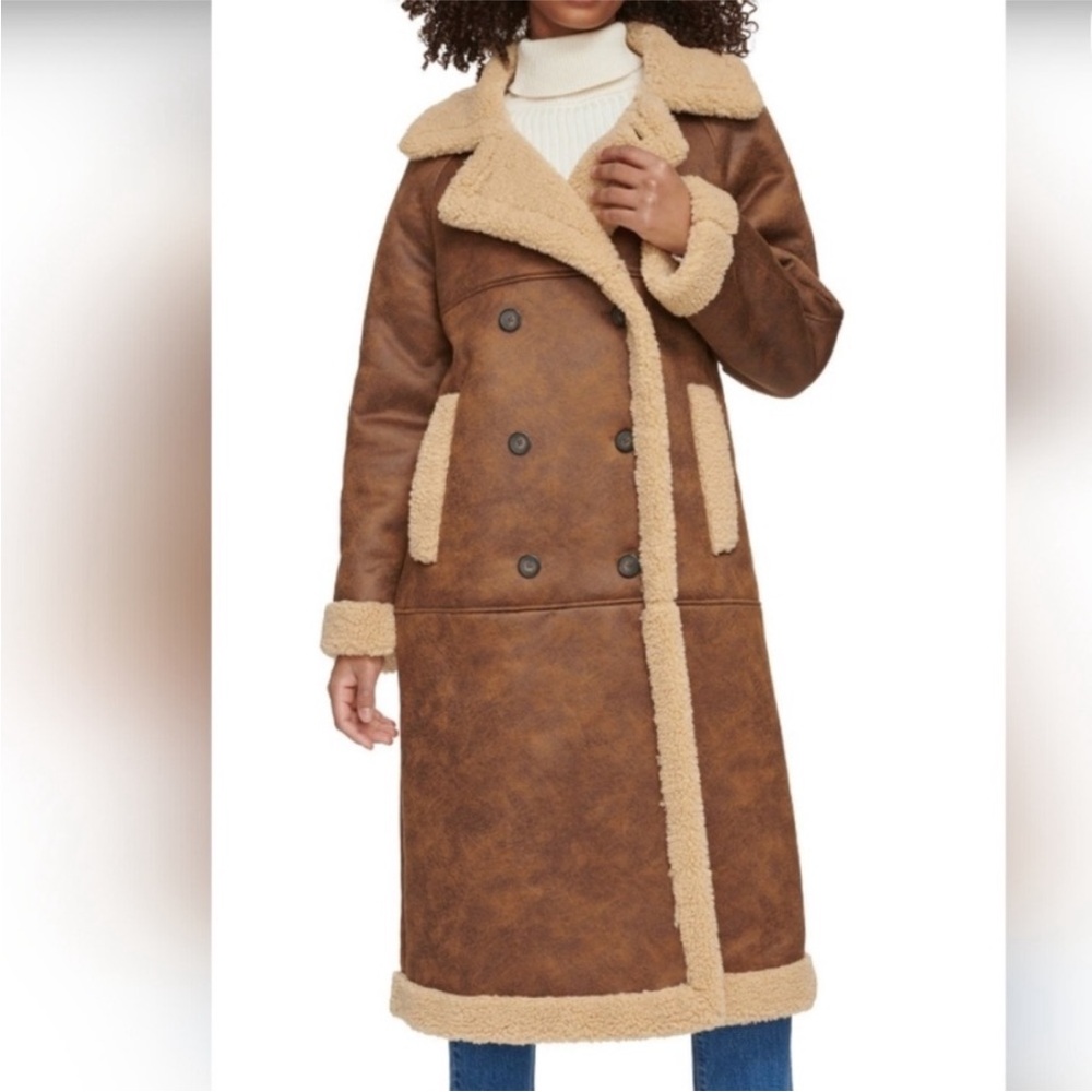 Levi's Brown Teddy long Sherpa Jacket with Cream Trim new - Picture 4 of 7